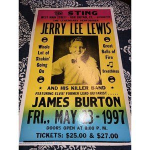 1997 Jerry Lee Lewis Promo Poster 22 x 14 Fe Elvis’ Former Lead Guitar COOL